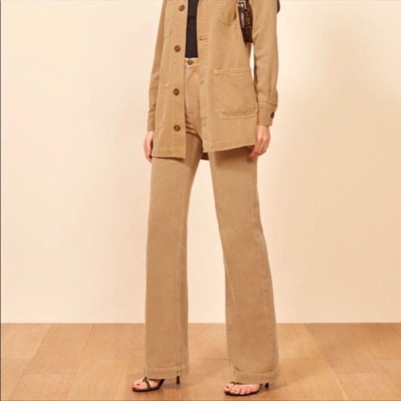 ⛔️SOLD⛔️Reformation High Rise Wide Leg Trouser Jean In Wheat Tan Size 30 - Picture 3 of 10
